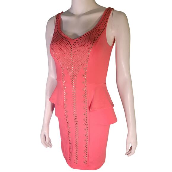 BEBE Pink Studded Bodycon Mini Dress XS Coquette Y2K Swiftie Night Out Sexy - Picture 4 of 11